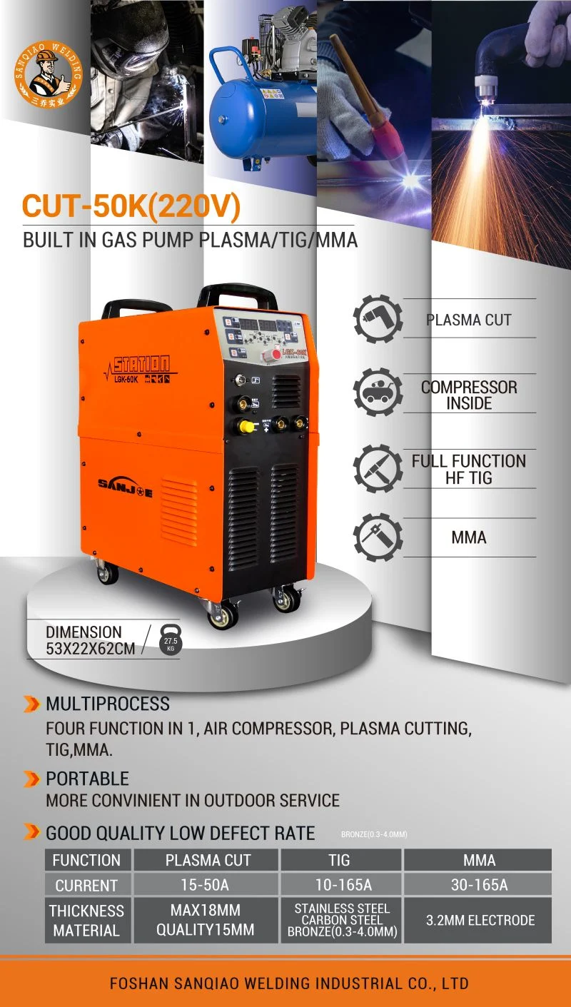 Multi Prozess Muttahida Majlis-e-Amal TIG MIG Schweißens-und Plasmaschneiden-Maschinen mit Luftkompressor Cut-50K